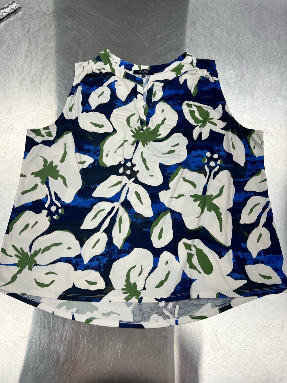 RACHEL Rachel Roy Blue White and Green Floral Women’s Sleeveless Top